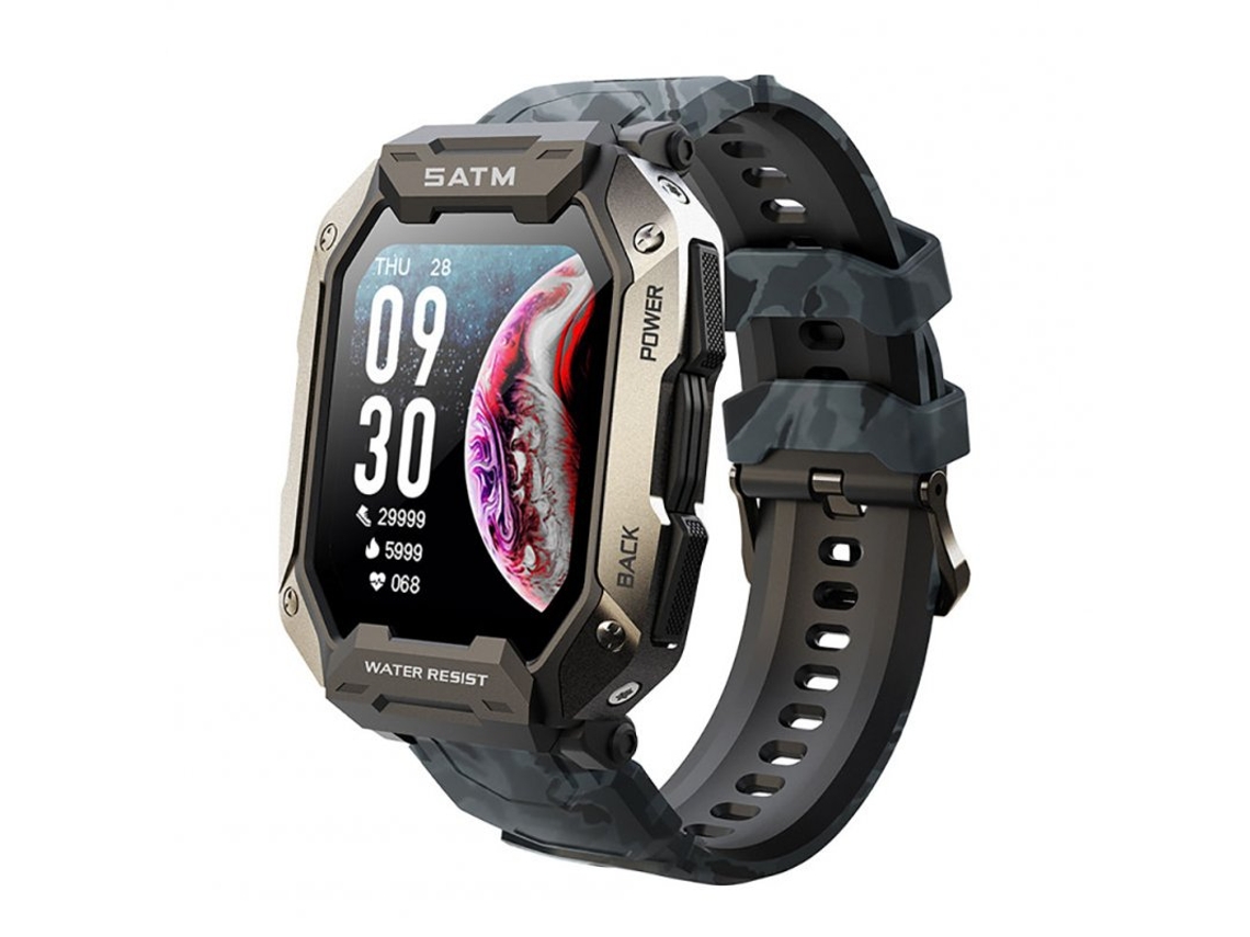 Smartwatch C20 1 71 Ip68 À Prova D'Água Rastreadores Monitor de Oxigênio no Sangue Camuflado Preto