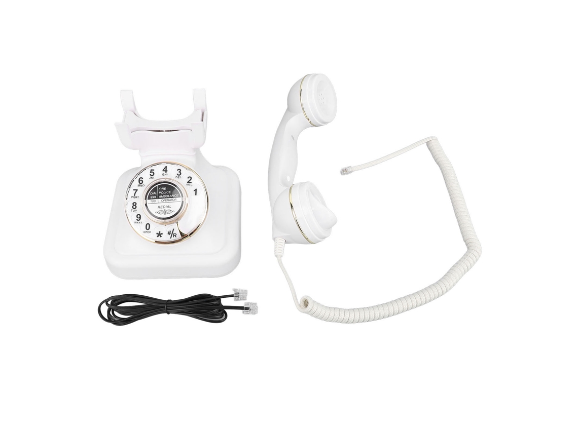 Telefone Mali retrô rotativo, com volume ajustável, fio, para casa, branco