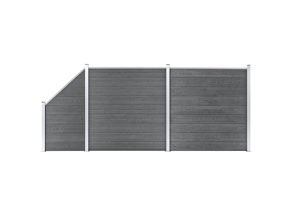 vidaXL Painel vedação WPC 2 quadrados + 1 inclinado 446x186cm cinzento