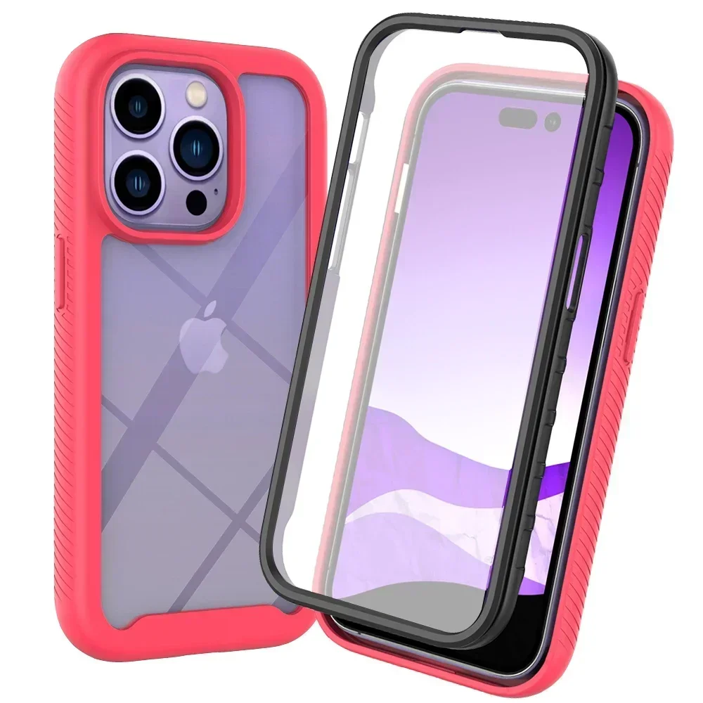 (rosa, Iphone 14 Plus) Capa Protetora Transparente Premium E Resistente A Impactos, Com Película Protetora De Tela.
