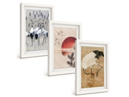 Composição De Quadros Garças Japonesas, Paisagem Espelharte (3 Peças 20x30 Cm)