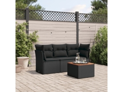 4 Pcs Conjunto De Sofá Para Jardim C/ Almofadões Vime Pe Preto Dkd Home Decor