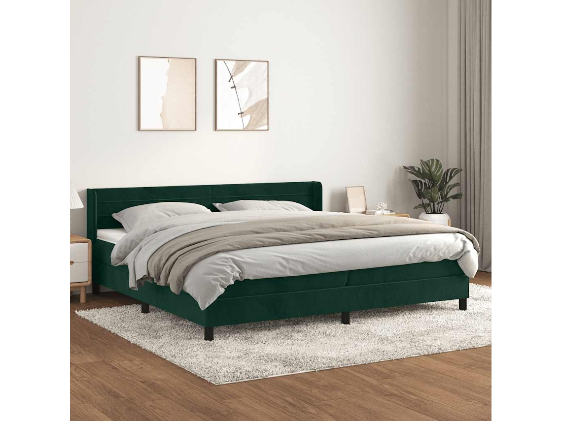 Vidaxl Cama Com Molas/colchão 200x200 Cm Veludo Verde-escuro
