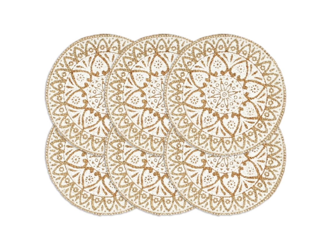 Vidaxl Individuais De Mesa 6 Pcs Juta 38 Cm Redondo Branco