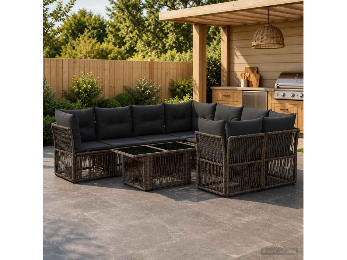 Vidaxl Conjunto De Sofá De Jardim 9 Unid. Cinzento Vime Pe