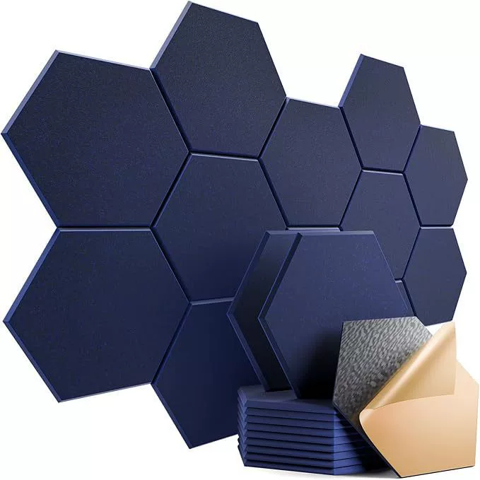 Painéis Acústicos CHRUI Poliéster Hexag Autoad 30x26cm 12 Un (azul Escuro)