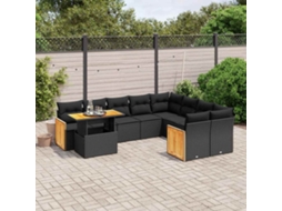Vidaxl 10 Pcs Conjunto Sofás De Jardim C/ Almofadões Vime Pe Preto