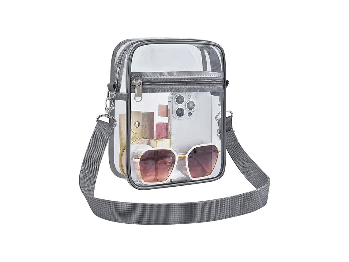 Bolsa de Ombro/transversal Impermeável Transparente em Pvc cinza 40 Mícrons, Tamanho Pequeno YUNZII (19*15*4,6cm)