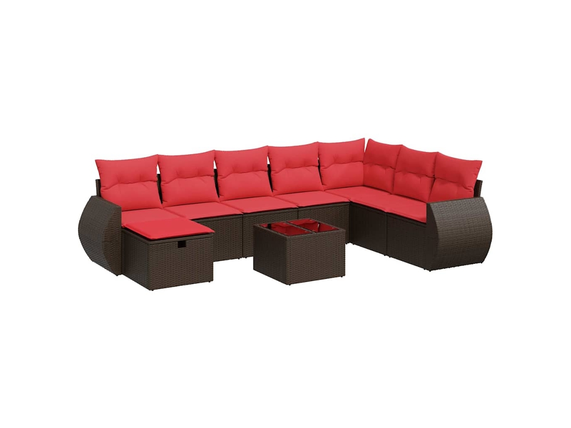Conjunto de 9 Sofás para Jardim com Almofadões Vime Pe Castanho MAISON EXCLUSIVE