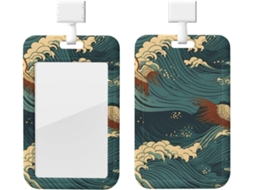Porta Crachá, Design Onda Japonesa, Protetor Crachá, Com Cordão, À Prova D Água, Plástico, Capa Cartão