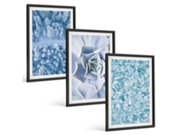 Composição De Quadros Floresta De Inverno, Água Com Flores Azuis Moldura Preta Quadros Para O Escritório Espelharte (3 Piezas De 40x60 Cm)