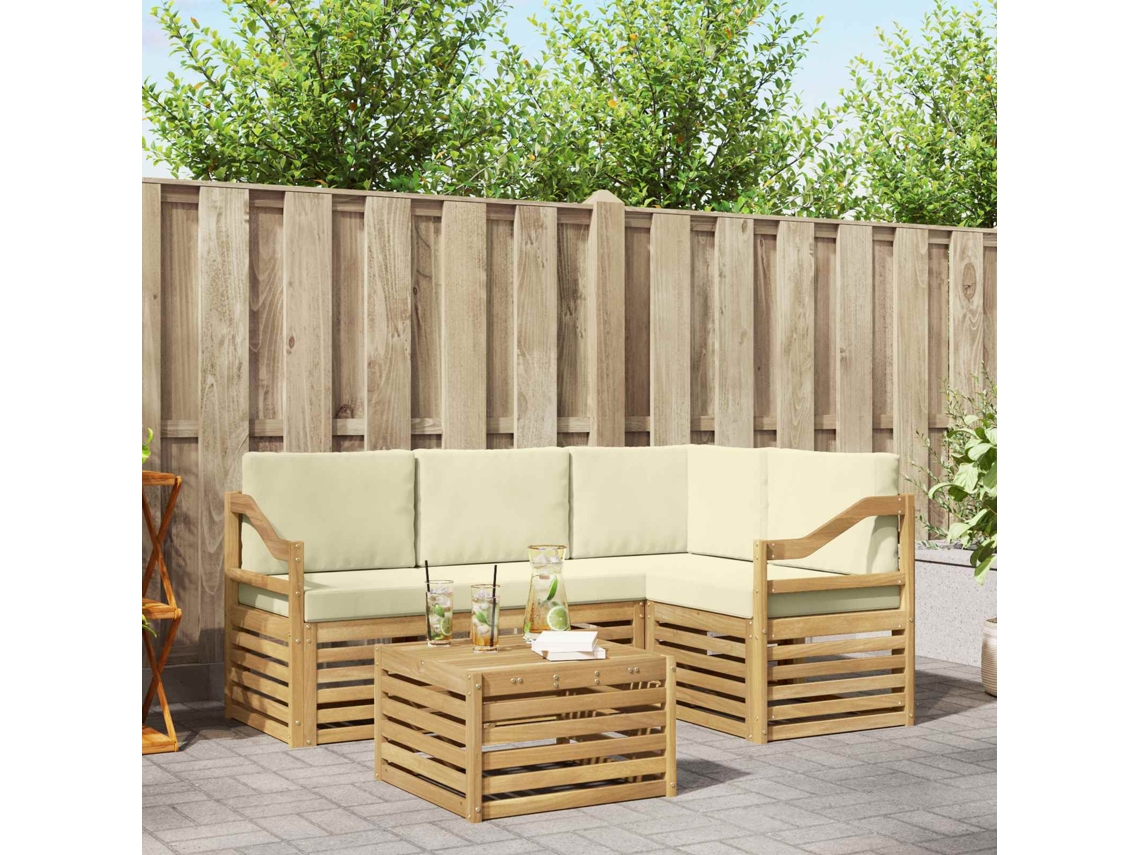 Vidaxl Conjunto De Sofás Para Exterior 5 Pcs Branco E Creme Poliéster