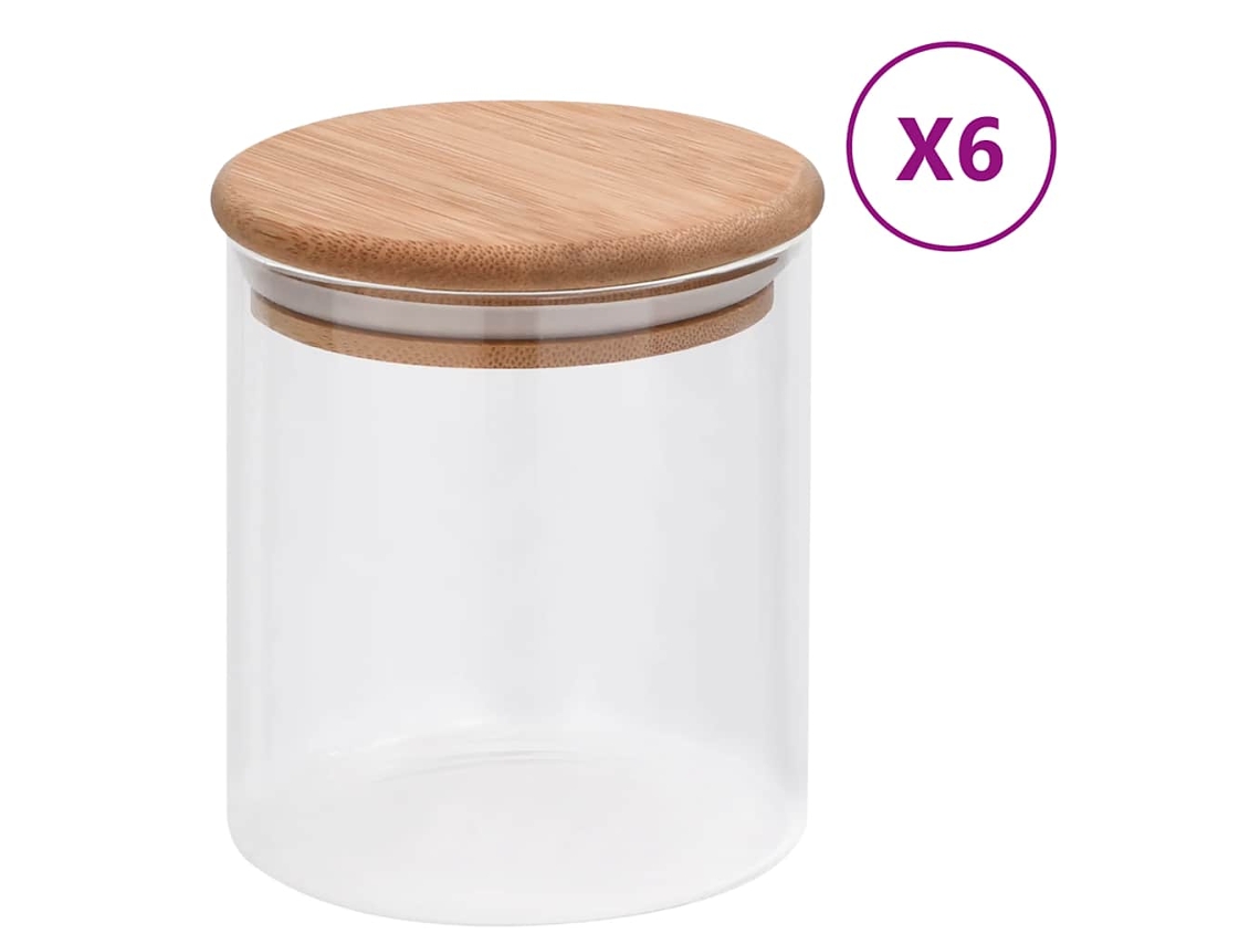 Vidaxl Frascos De Vidro Com Tampas De Bambu 6 Pcs 600 Ml
