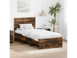 Vidaxl Estrutura Da Cama Com Cabeceira Carvalho Defumado 120 X 123 Cm