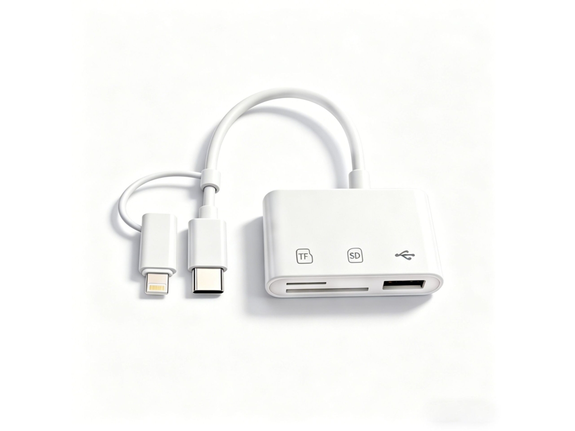 Leitor 3 Em 1 Com Otg, Lightning/tipo-c, Leitura Sd/tf + Usb, Compatibilidade Universal E Praticidade