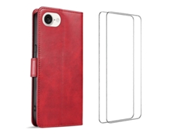 Capa Tkdaddy Para Iphone 16e Com 2 Peças De Vidro Temperado Wanlonfeng Wn Series, Capa De Couro Com Textura De Bezerro, Grandes Recortes, Vermelha