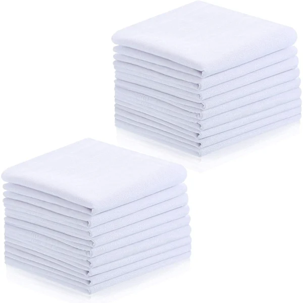 Pacote com 18 Lenços Masculinos, Algodão Macio, Branco Clássico para Homens AQUAFORGE
