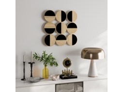 Decoração de Parede em Metal, Escultura de Parede em Metal, Design Exclusivo com Vários Discos, 60 X 60 Cm, nas Cores Natural e Preta. CHEZMOI