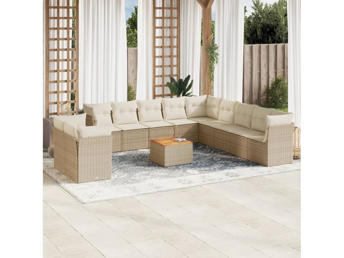 12 Pcs Conjunto De Sofás P/ Jardim Com Almofadões Vime Pe Bege Dkd Home Decor