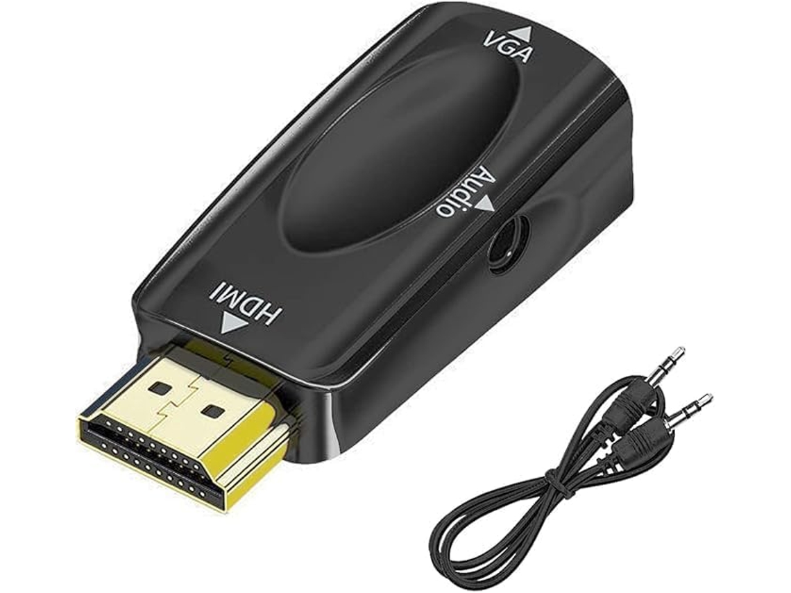 Adaptador HDMI para VGA com áudio de 3,5 mm, conversor unidirecional HDMI macho para VGA fêmea, compatível com PC até 1080p, para laptop.