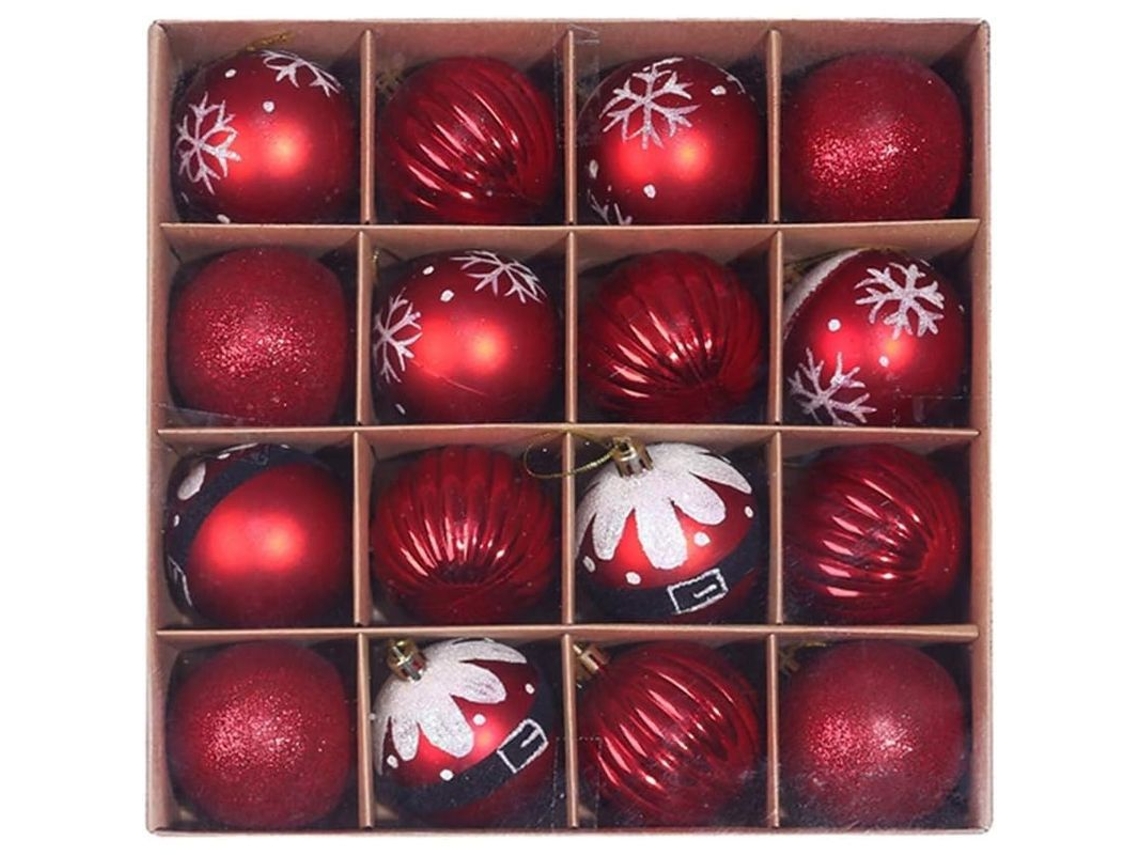 Bolas Decorativas Navideñas Vermelho + Prata 16 Peças 6cm Para Árvore Festa Familiar