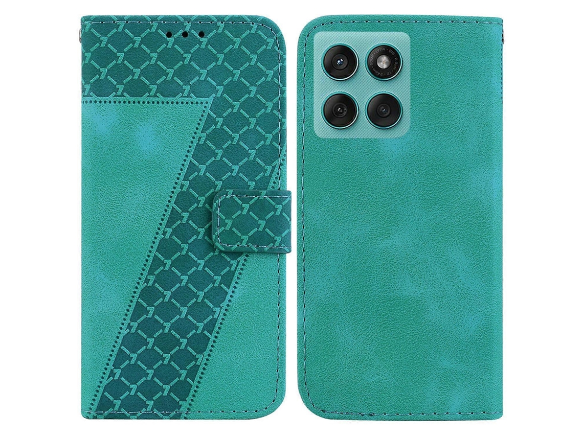 Capa De Couro Com Estampa De 7 Formatos Para Motorola Edge 60 5g / 60 Fusion 5g, Verde
