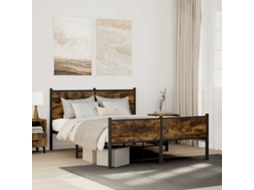 Estrutura De Cama Sem Colchão 140x190 Cm Metal Carvalho Fumado