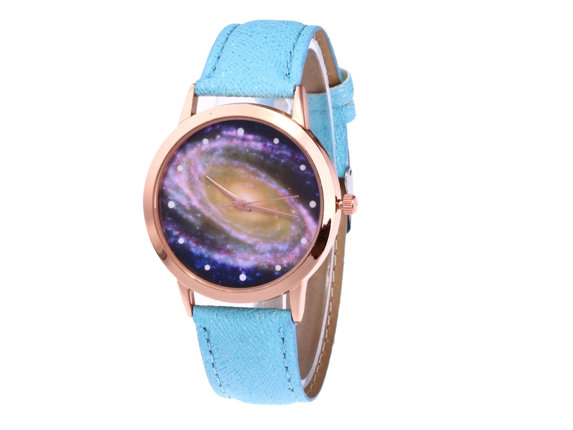 Reloj De Pulsera De Aleación De Cuarzo Con Dial Redondo Para Pareja Color Azul Claro