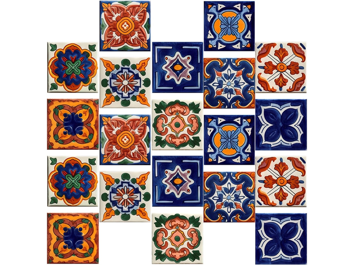 Conjunto De 20 Adesivos Autocolantes Para Azulejos Com Estampa Mexicana Para Decoração.