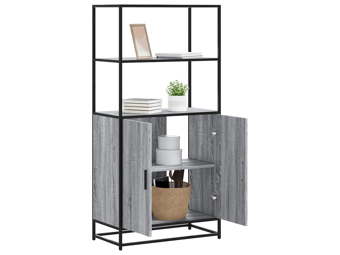 Vidaxl Armário Alto 68x35x139 Cm Madeira E Metal Cinza Sonoma
