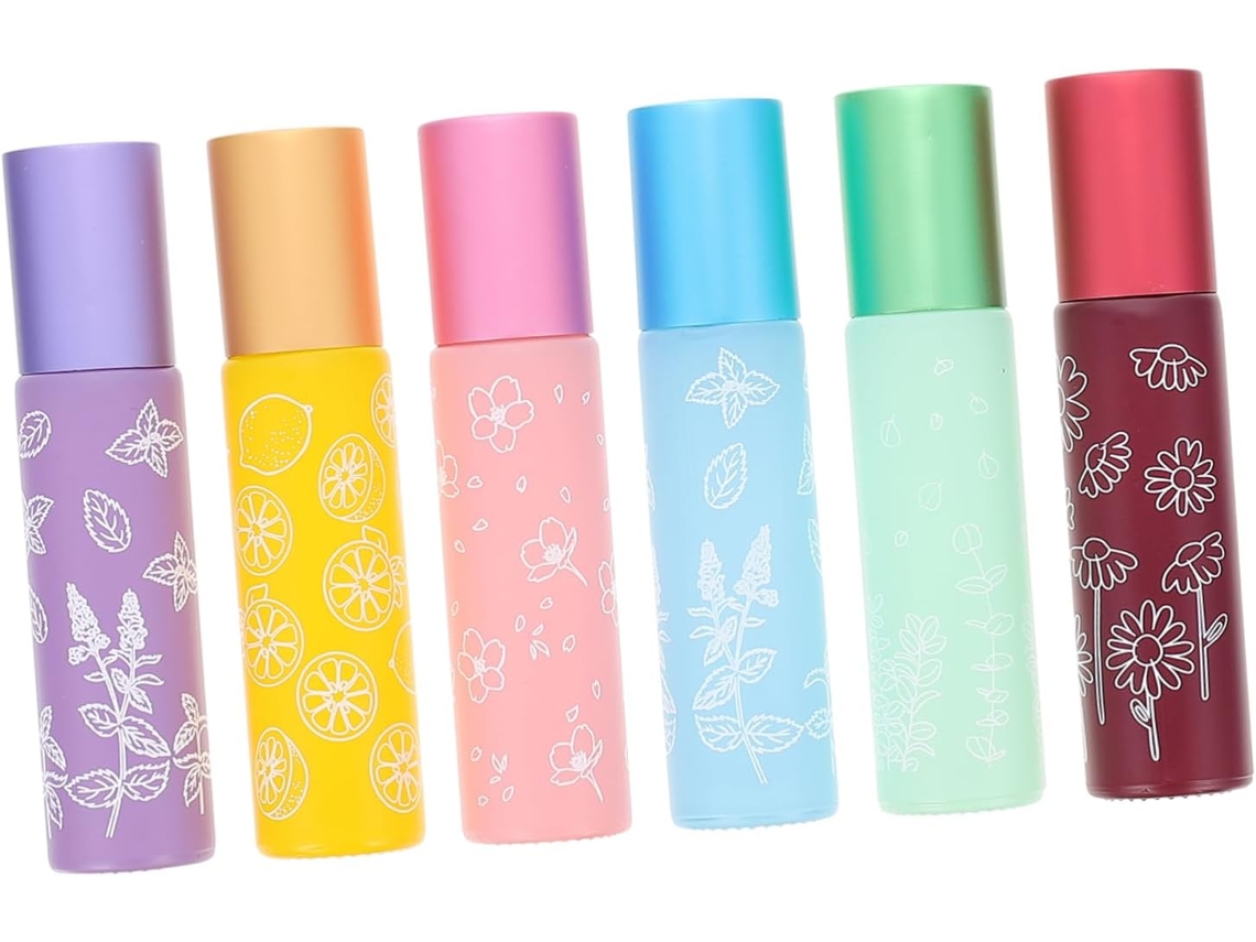 De 6 Frascos Roll-on Recarregáveis Para Óleos Essenciais Com Estampas Exclusivas.