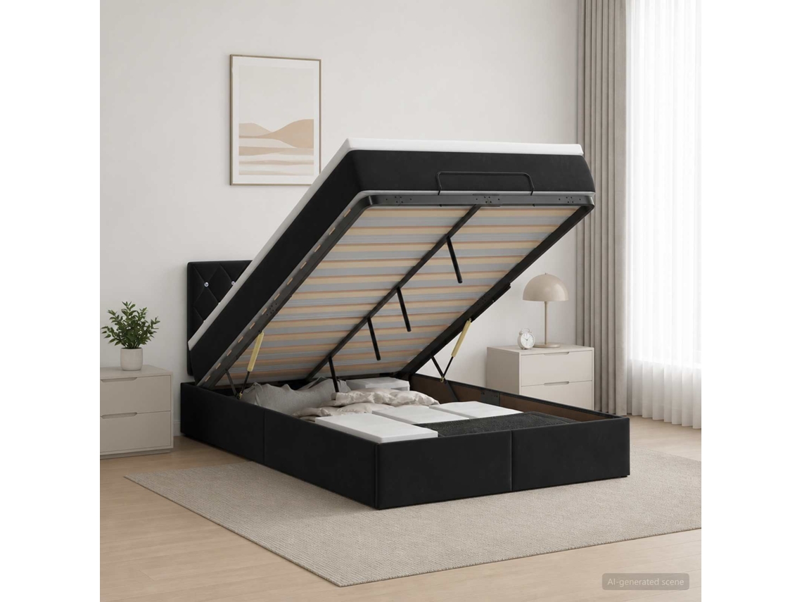 Vidaxl Cama Ottoman Com Colchão Preto 120 X 190 Cm Veludo