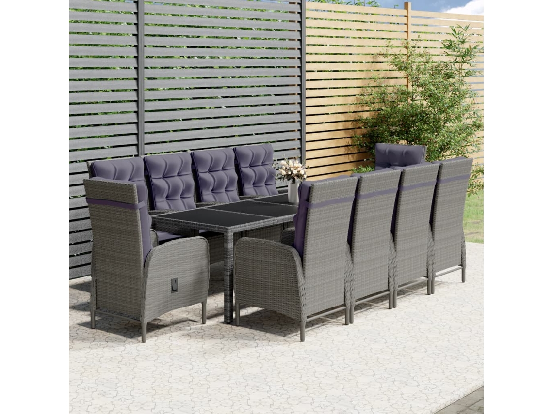 11 Pcs Conjunto De Jantar Para Jardim Vime Pe Cinzento Dkd Home Decor