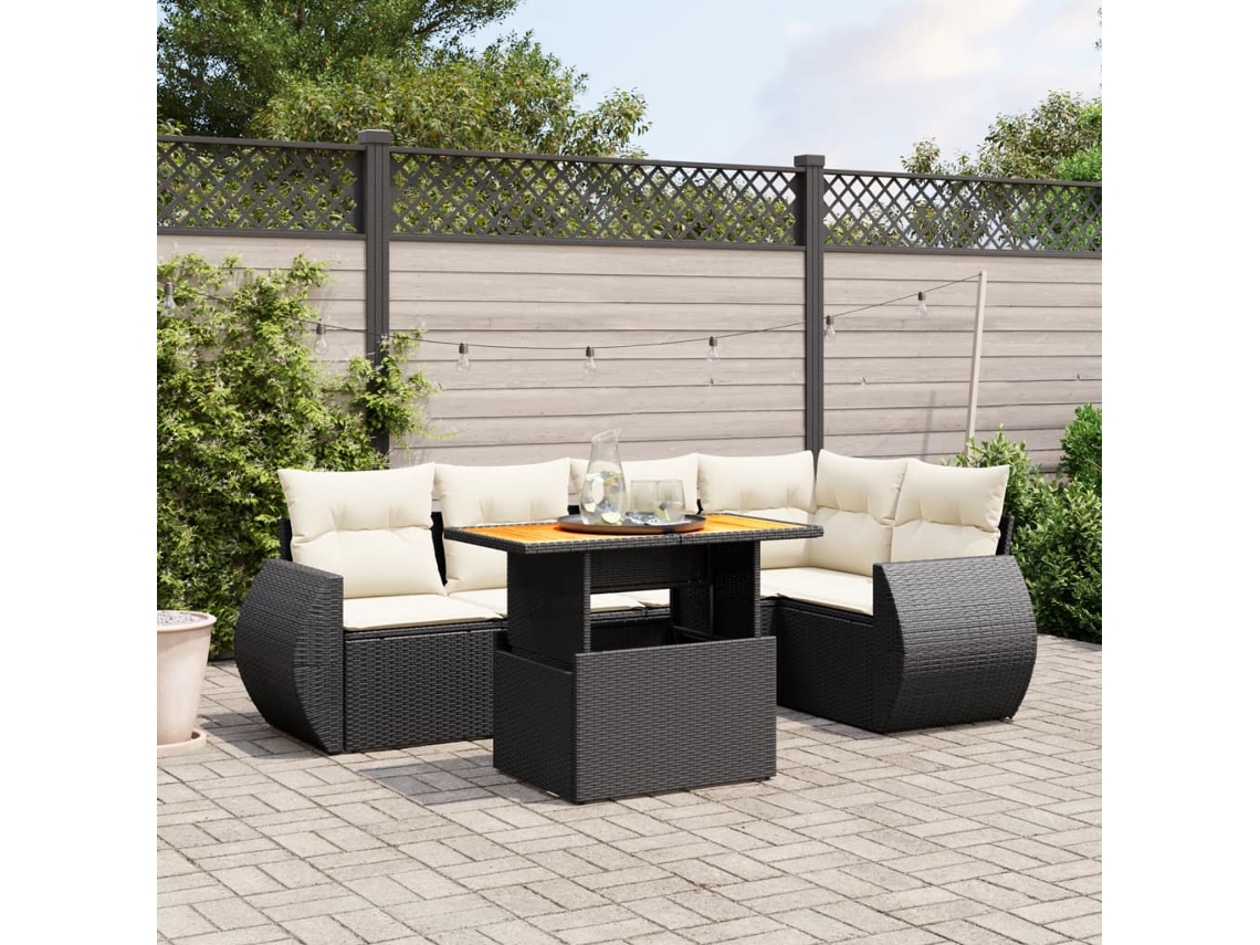 Jogo de Sofá Jardim 6 Peças C/ Almofadões Vime Pe Preto Dkd Home Decor