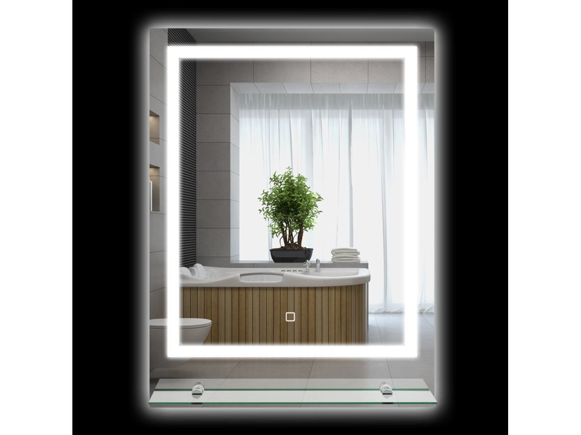 Rectangular Wall-mounted Led Illuminated Bathroom Mirror, 70 X 50 Cm