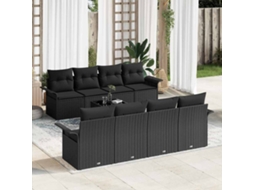 Vidaxl Conjunto De Sofá De Jardim Com Almofada 9 Pcs Preto Vime Pe