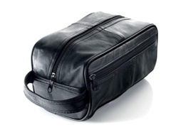 Bolsa De Toalete De Couro Preto Para Homem Com Alça E Bolso Para Escova De Dentes