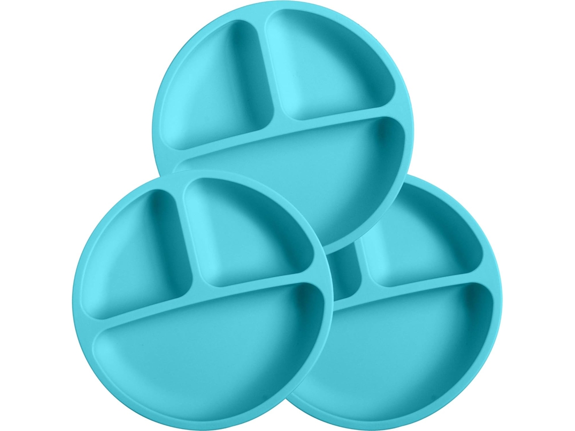 Pratos Infantis Silicone 3 Peças, Divisórias, Anti Derrapante