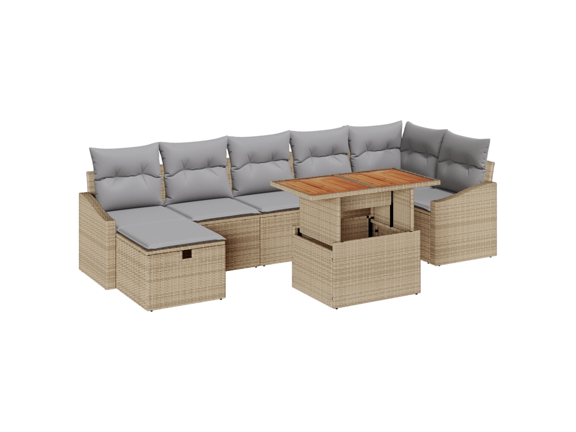 Conjunto 8 Conjunto De Sofás De Jardim Vidaxl Bege Vime Pe (100 X 55 X 73 Cm)