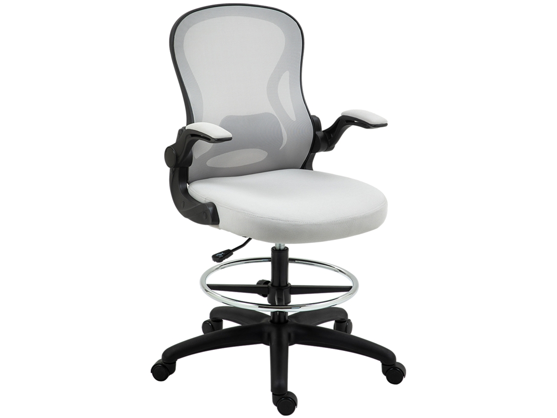 Cadeira De Escritório Com Suporte Lombar Apoio Para Os Braços Dobrável E Altura Ajustável 59x65x102-122 Cm Cinza