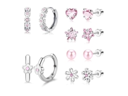 Brincos, 6 Pares De Brincos De Aço Inoxidáve Com Estrelas Rosa Cravejadas Com Zircônias Spqment