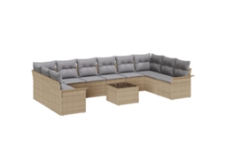 Conjunto 11 Sofá De Jardim Vidaxl Bege Vime Pe (344 X 187,5 X 85 Cm)