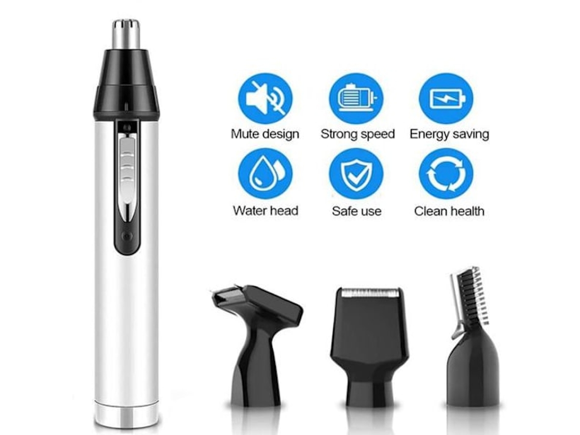 Aparador Elétrico Multifuncional de Nariz e Orelhas 4 em 1 Recarregável Via Usb À Prova D'água para Homens AQUAFORGE