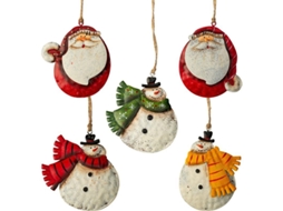 5 ornamentos de Natal de metal rústico, com duas faces, Papai Noel, boneco de neve, decorativos penduráveis S/MARCA