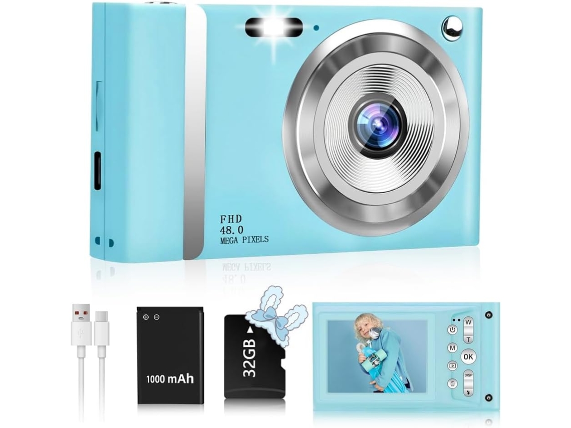 Câmera Digital de 48 Mp com Resolução 1080p, Tela de 2,4 Polegadas, Zoom de 16x, Compacta e Recarregável. SFUSHOS
