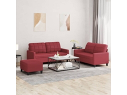 Vidaxl 3 Pcs Conjunto Sofás C/ Almofadões Couro Artif. Vermelho Tinto