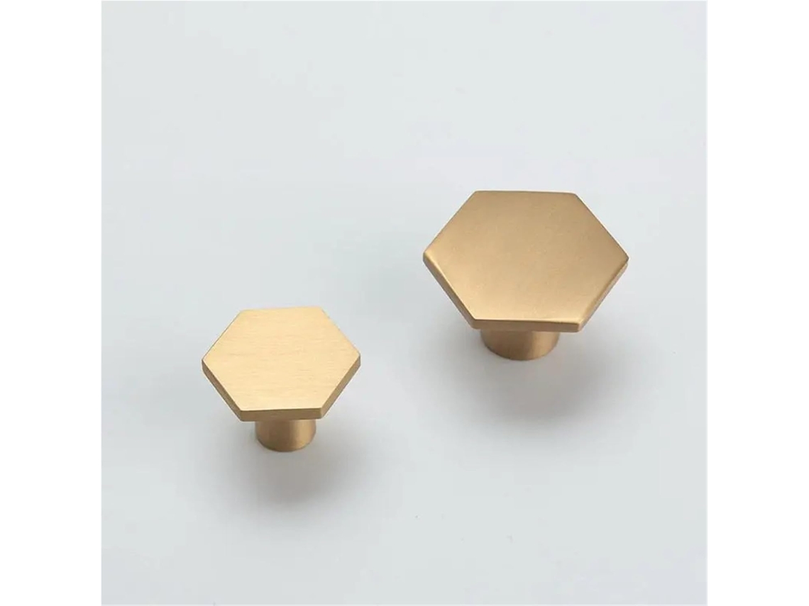 Puxadores Hexagonais Em Latão Escovado Para Gavetas De Armários Cozinha, Cômodas E Guarda Roupas, Cor Dourada, 1 Peça