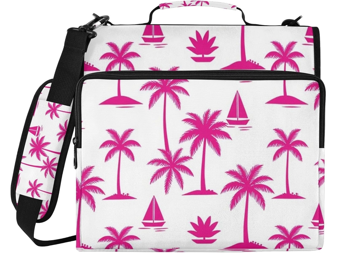 Pasta organizadora de colares de flores Summerpuakenikeni com 3 argolas, Alça na cor vermelha, formato Palmeira e bolsa com zíper.