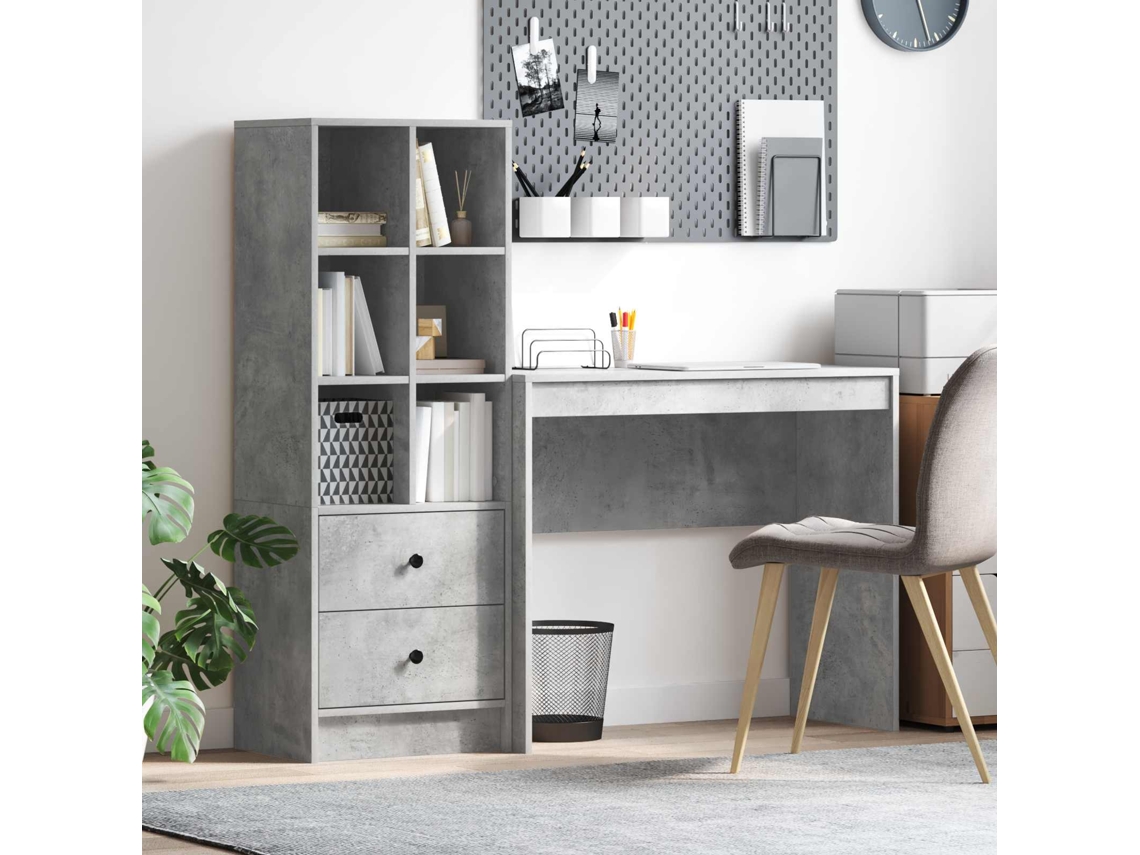 Vidaxl Mesa Com Gaveta Com Prateleira Com Armazenamento 2 Pcs Cinzento