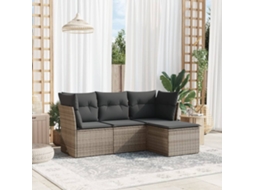 Vidaxl 4 Pcs Conjunto Sofás De Jardim C/ Almofadões Vime Pe Cinzento